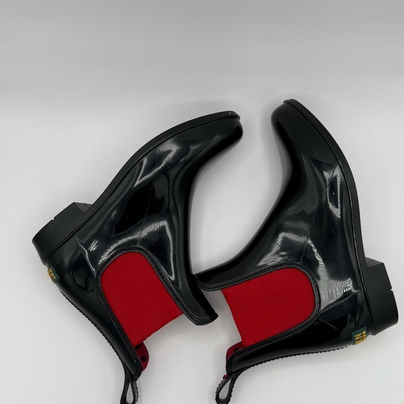 Lauren Ralph Lauren “Tally” Rain Boots Shiny Black & Red Short Women’s Size 6 - Picture 6 of 12